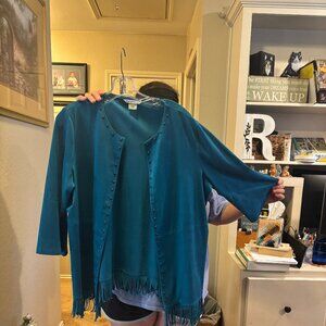 XL TEAL FRINGE STUDDED  SUEDE JACKET